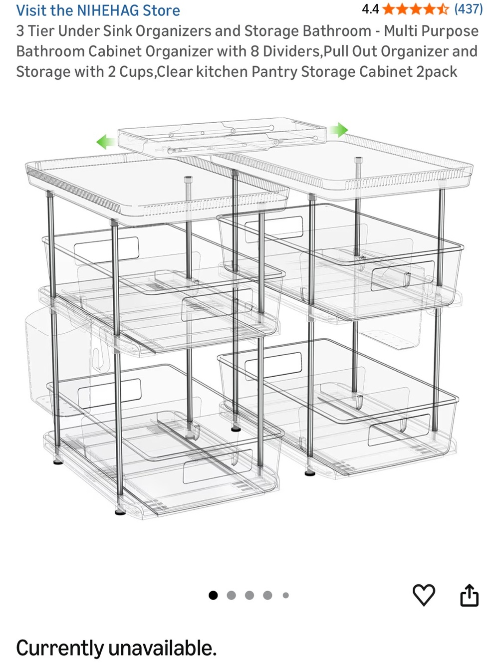 NIHEHAG 3-Tier Under Sink Organizer Clear Pull-Out Bathroom Storage 2 pack